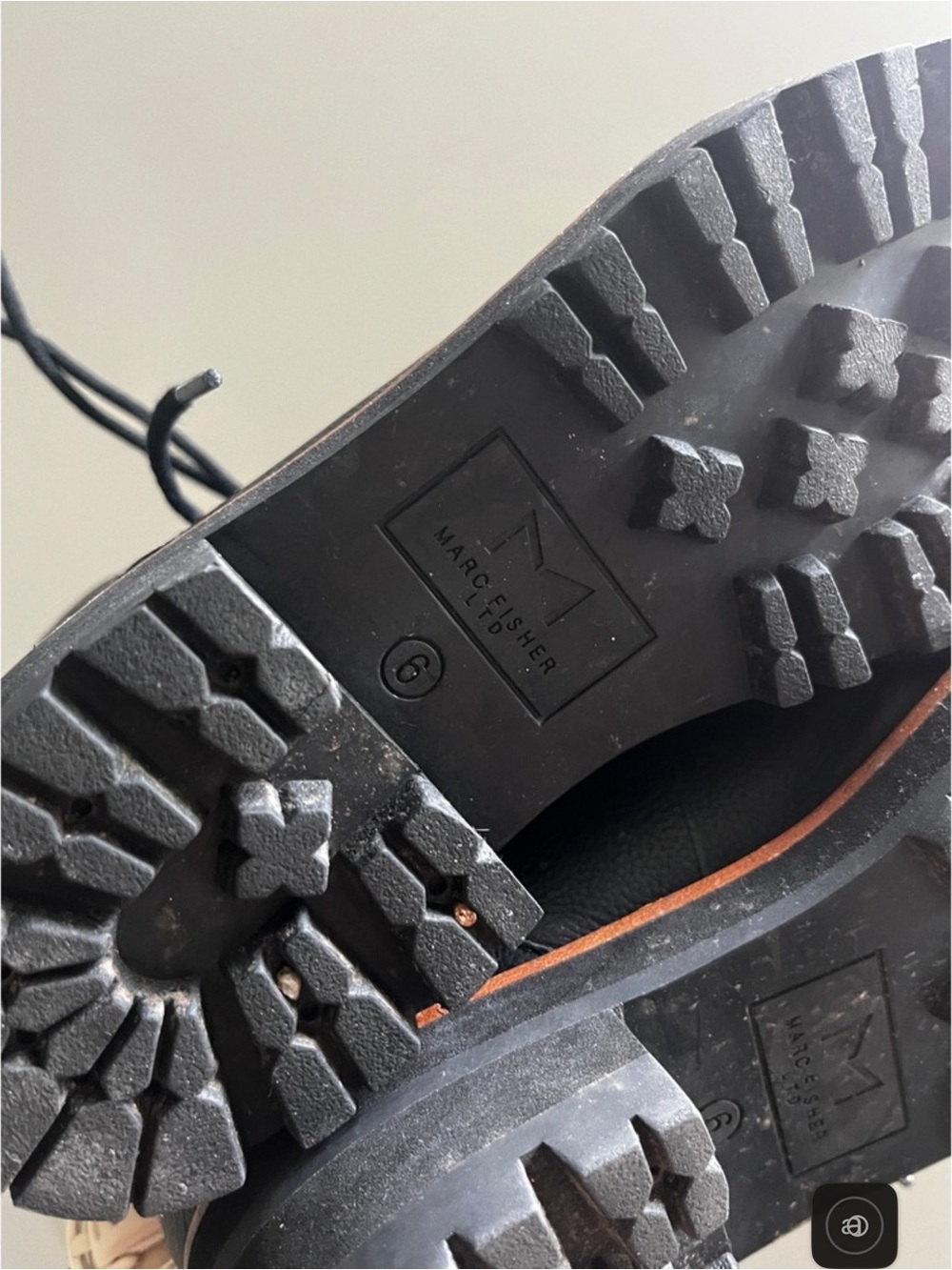 Marc Fisher Black Leather Shearling Combat Hiker Boots 6 Gorpcore Nordic Cabin - Picture 7 of 9